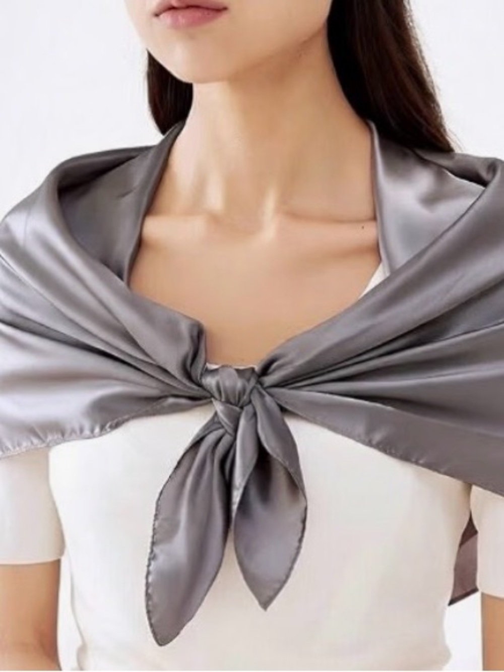 Large 35 x 35 inches Silver Satin Square scarf